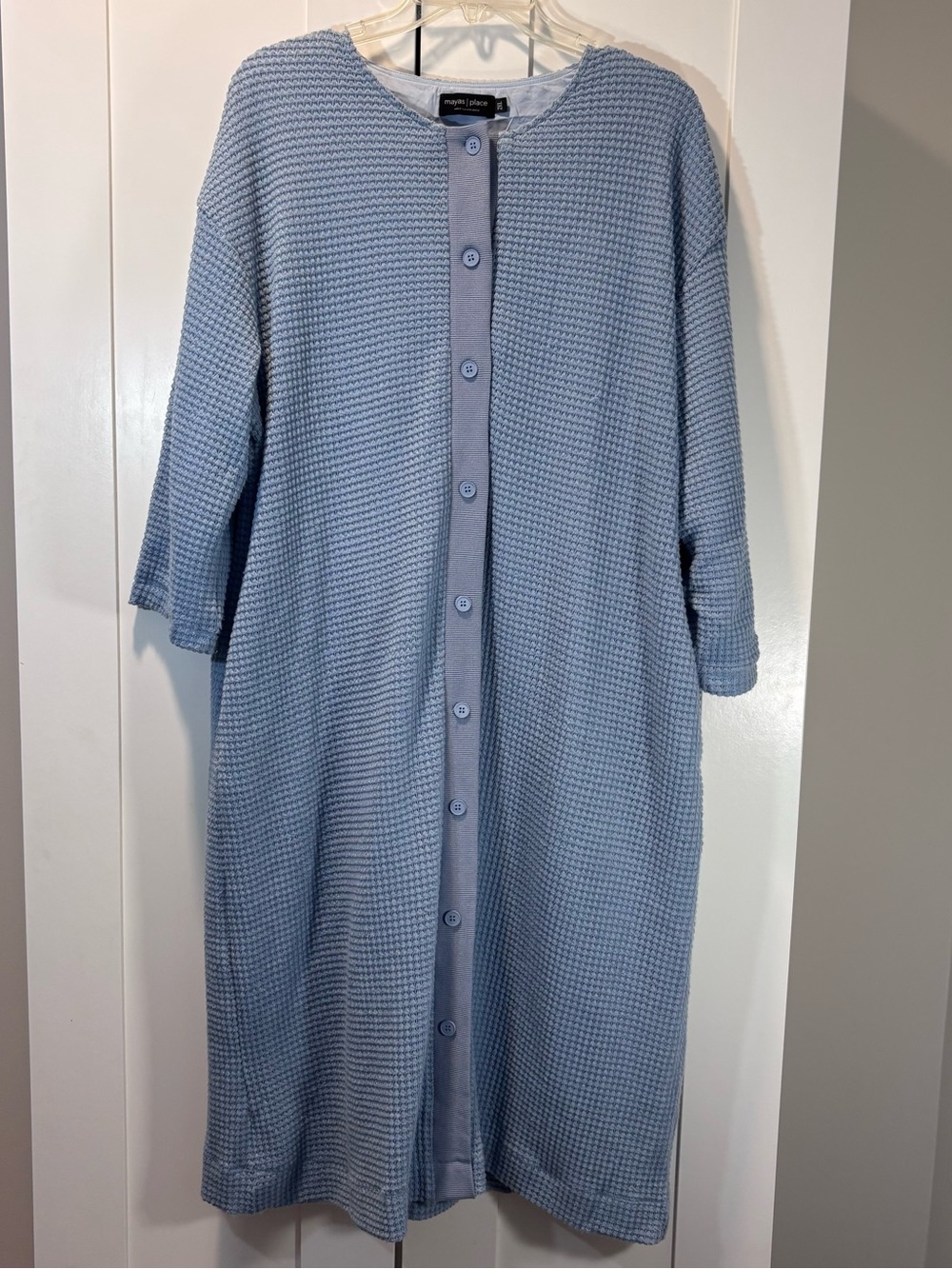 Maya’s Place Womens 2XL Blue Textured Knit Long Duster Cardigan Button Fronted